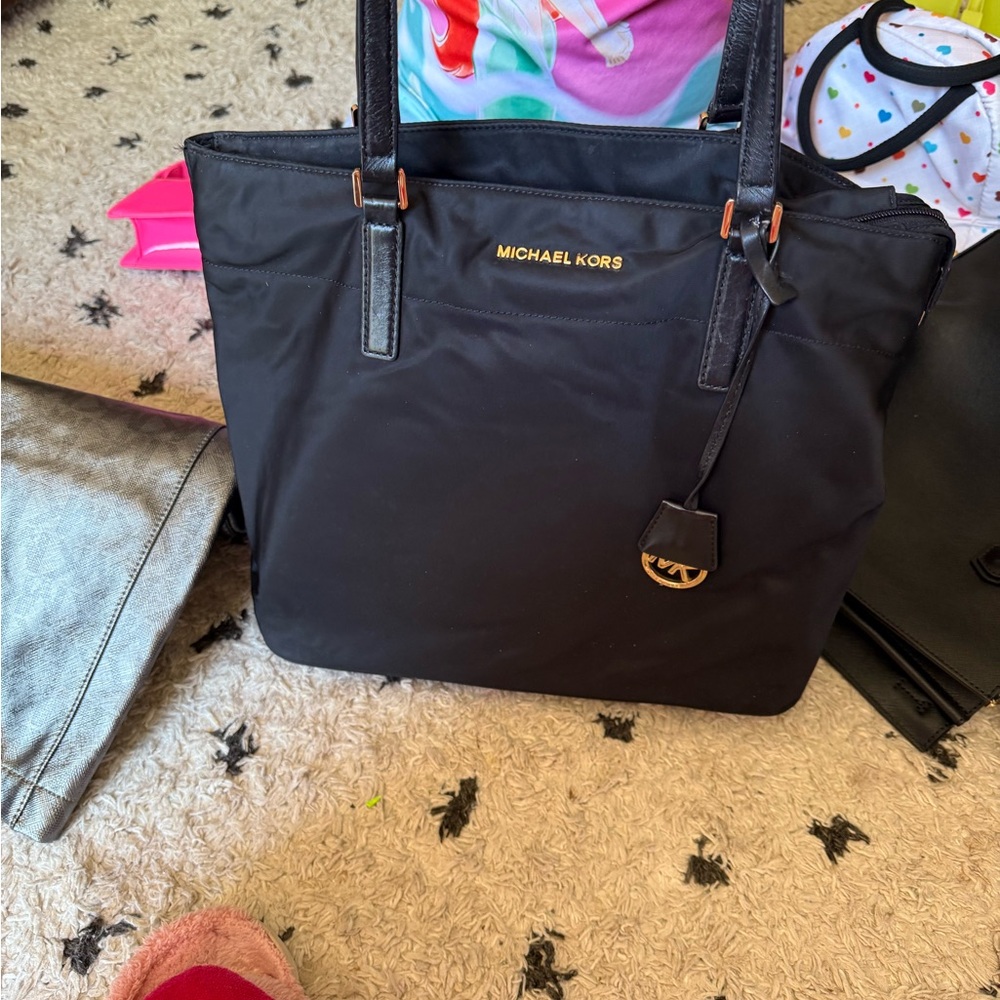 Michael Kors Navy Tote with Gold Accents